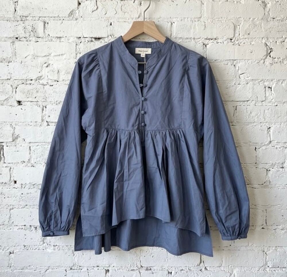 Richer Poorer Slate Blue Peasant Blouse Babydoll Top Small Coastal Boho peasant